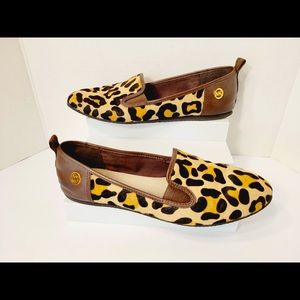 Michael Kors Merritt Leopard Print Calf Hair Brown Leather Slip On Shoe Size 9.5